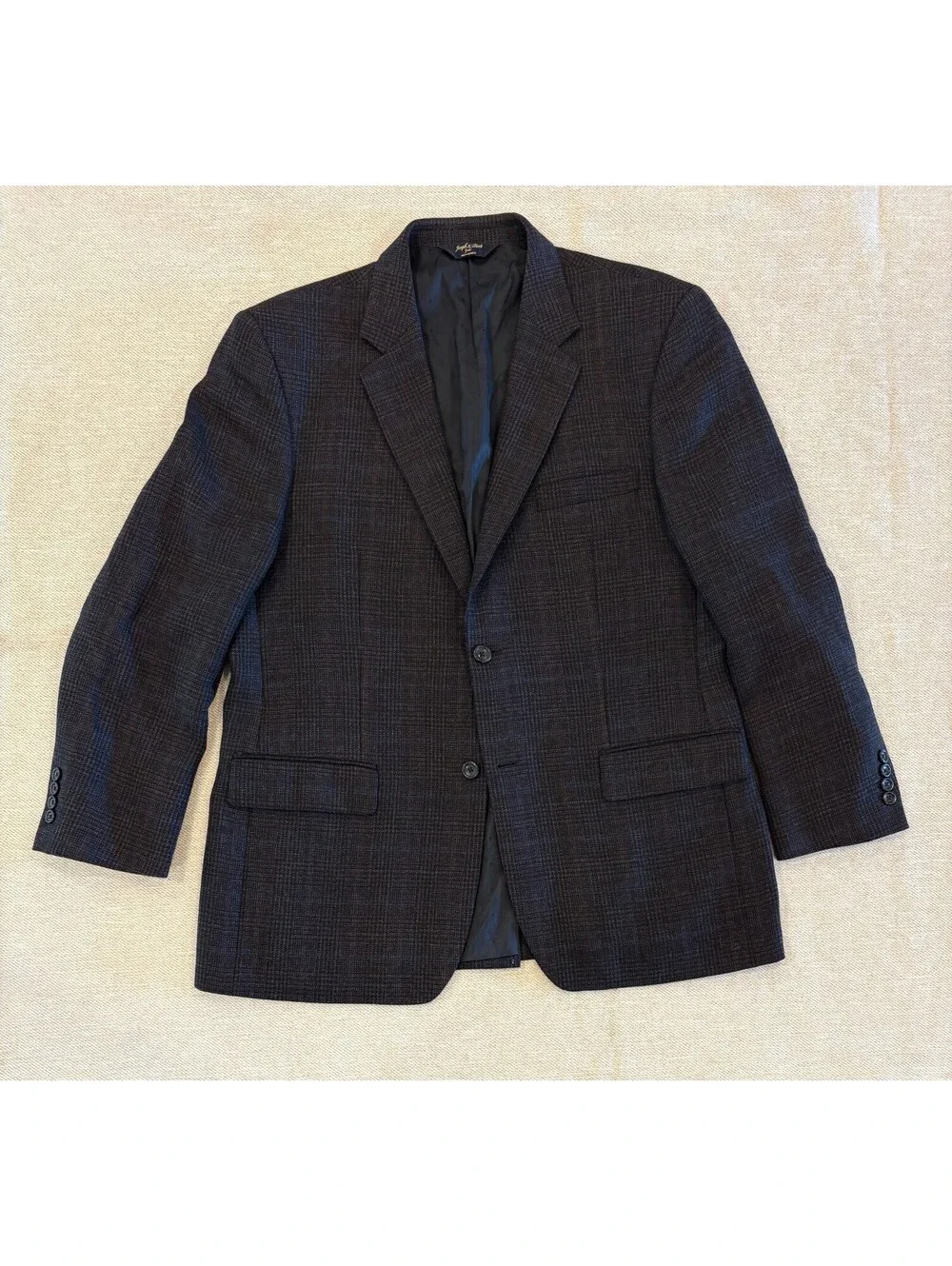 Joseph & Feiss Gold 100% Lambswool Plaid Suit Jacket Blazer Mens 42 Regular Navy